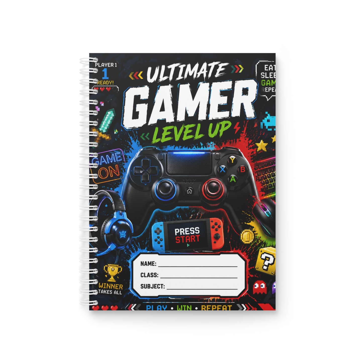Gamer Spiral Notebook — "Ultimate Gamer Level Up" School Note Book