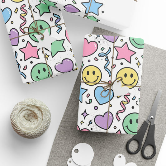 Cute Smile & Hearts Wrapping Paper - Pastel Emoji Gift Wrap for Birthdays & Celebrations