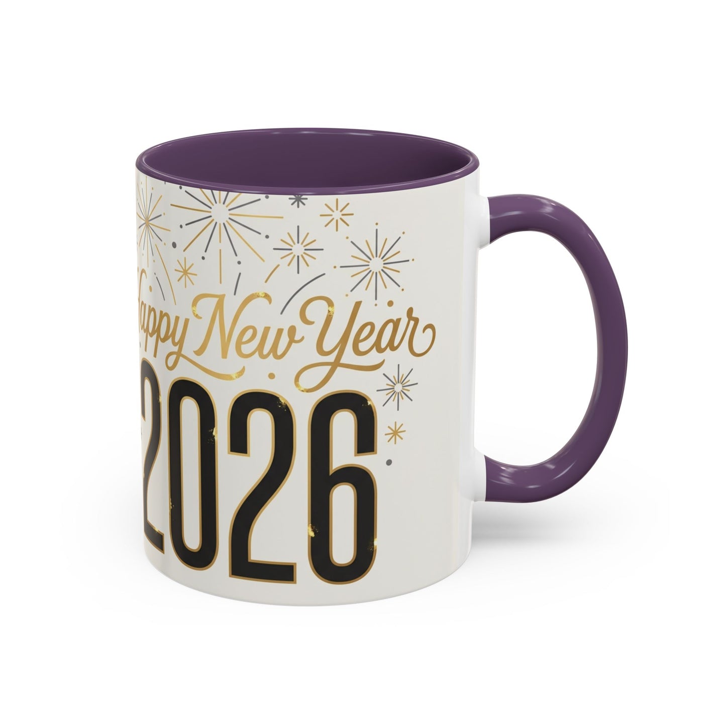 Happy New Year 2026 Accent Coffee Mug — Festive Sparkle 11/15oz