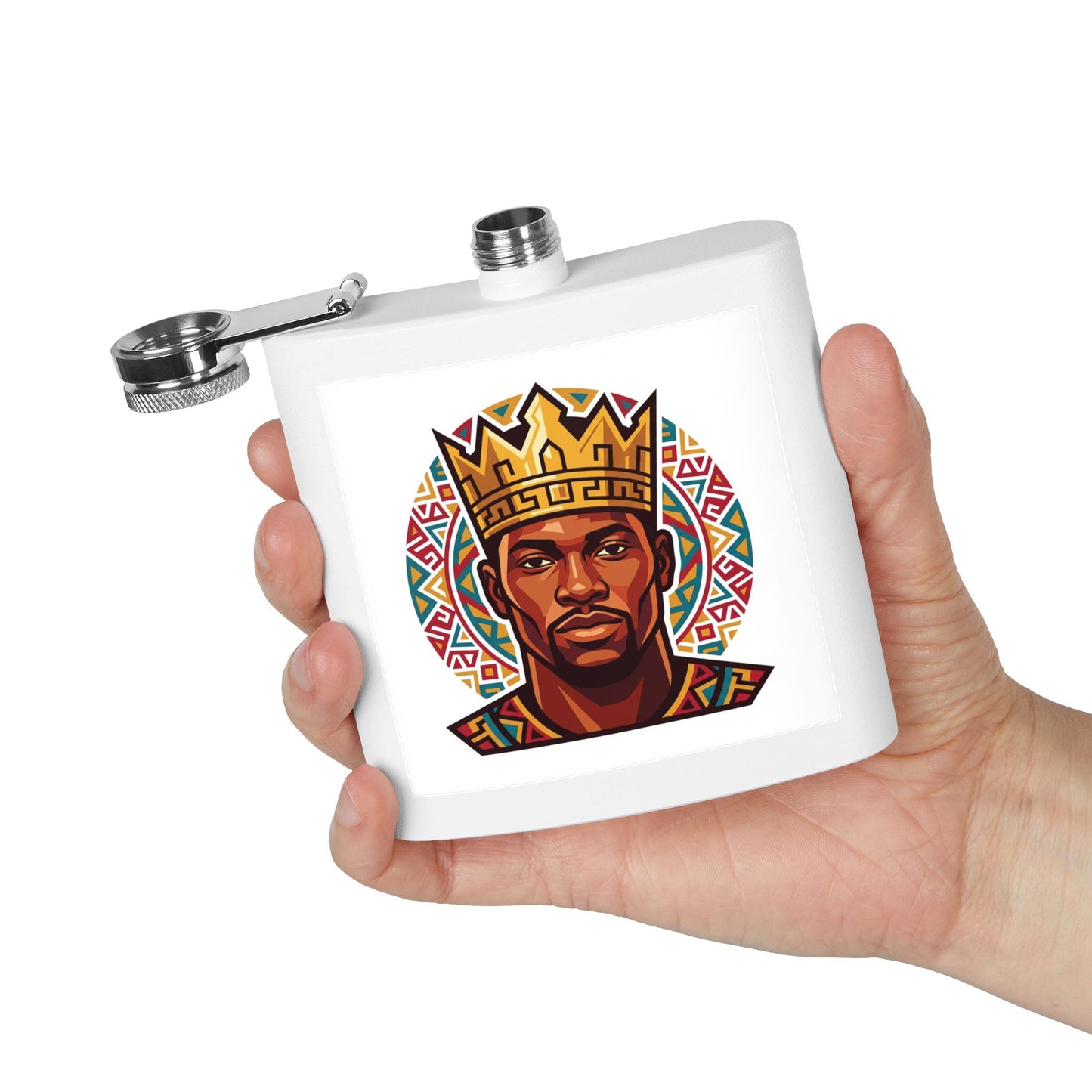 Crowned King Stainless Steel Flask – 6oz African Royalty Design