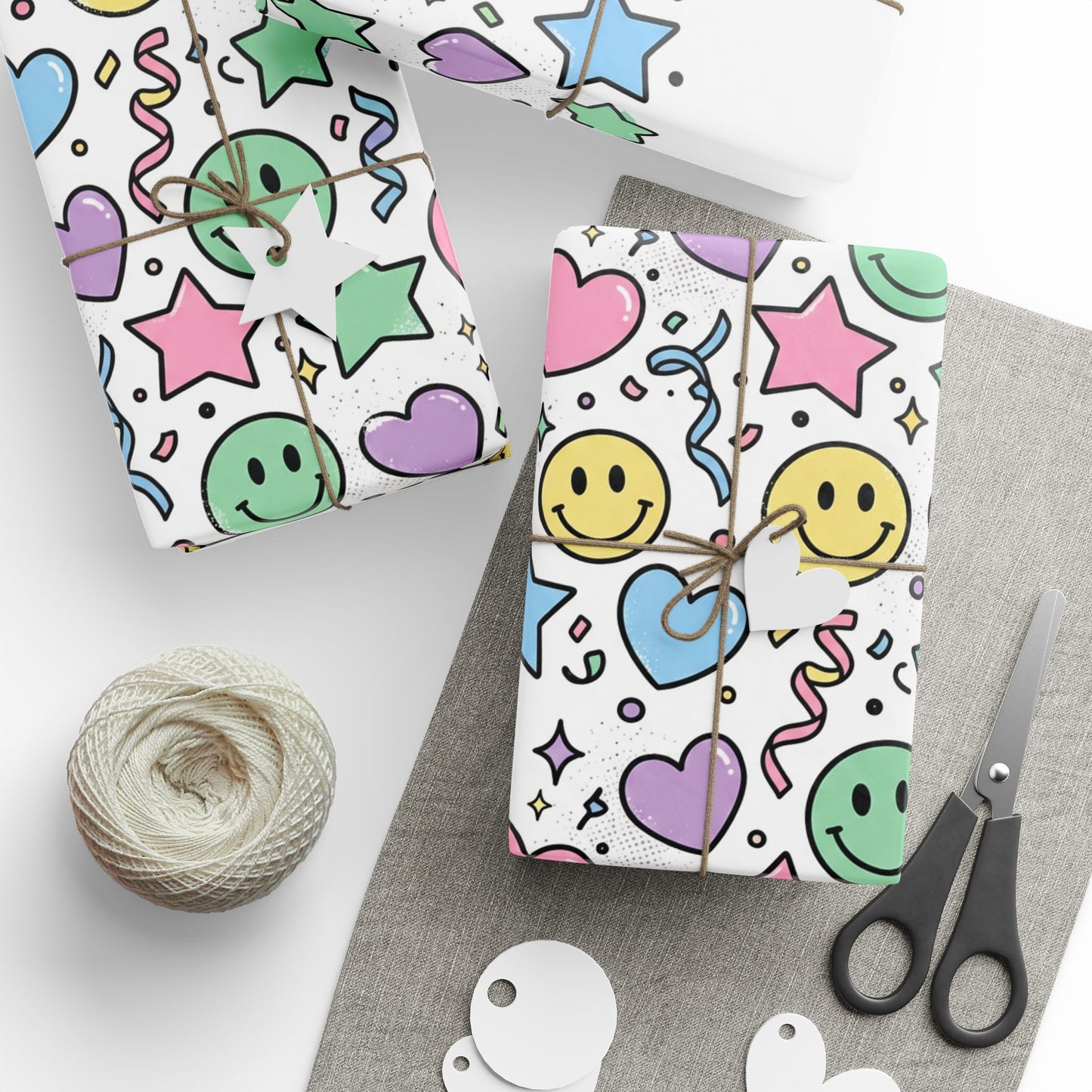 Cute Smile & Hearts Wrapping Paper - Pastel Emoji Gift Wrap for Birthdays & Celebrations
