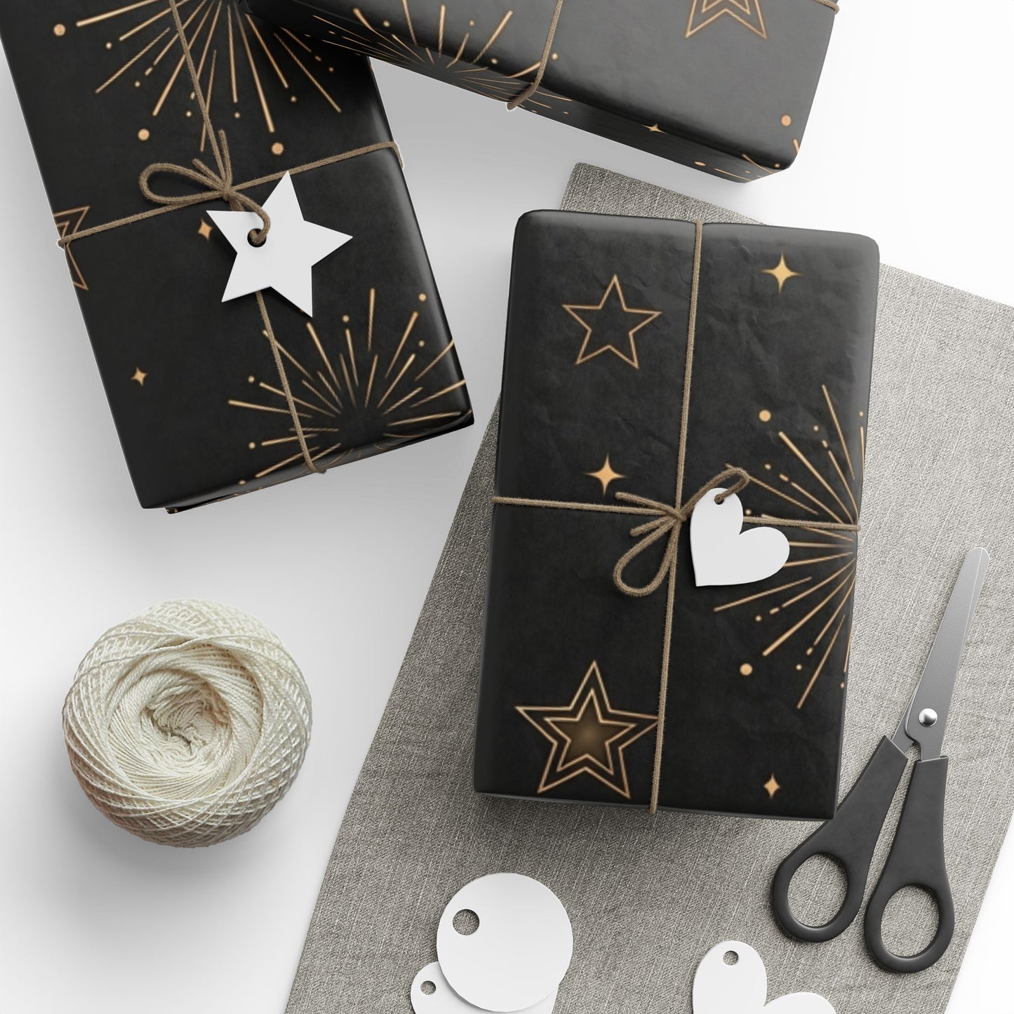 Black & Gold Starburst Wrapping Paper — Elegant Holiday Gift Wrap