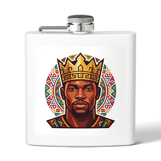 Crowned King Stainless Steel Flask – 6oz African Royalty Design